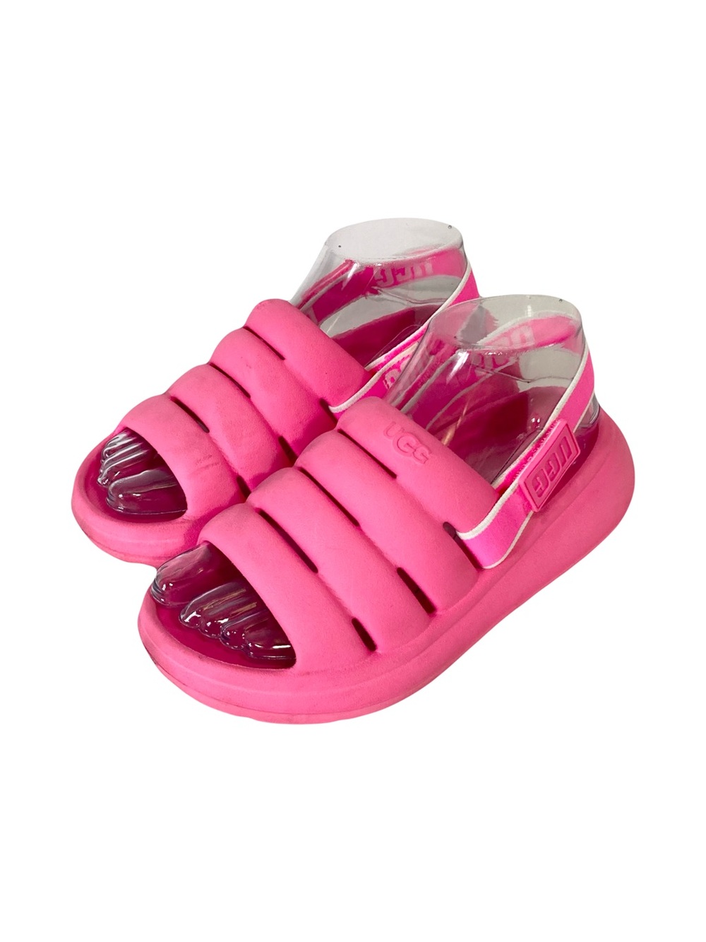 UGG Sandals Women 6 Hot-Pink Logo Strap-Stretchy Soft Slip-On